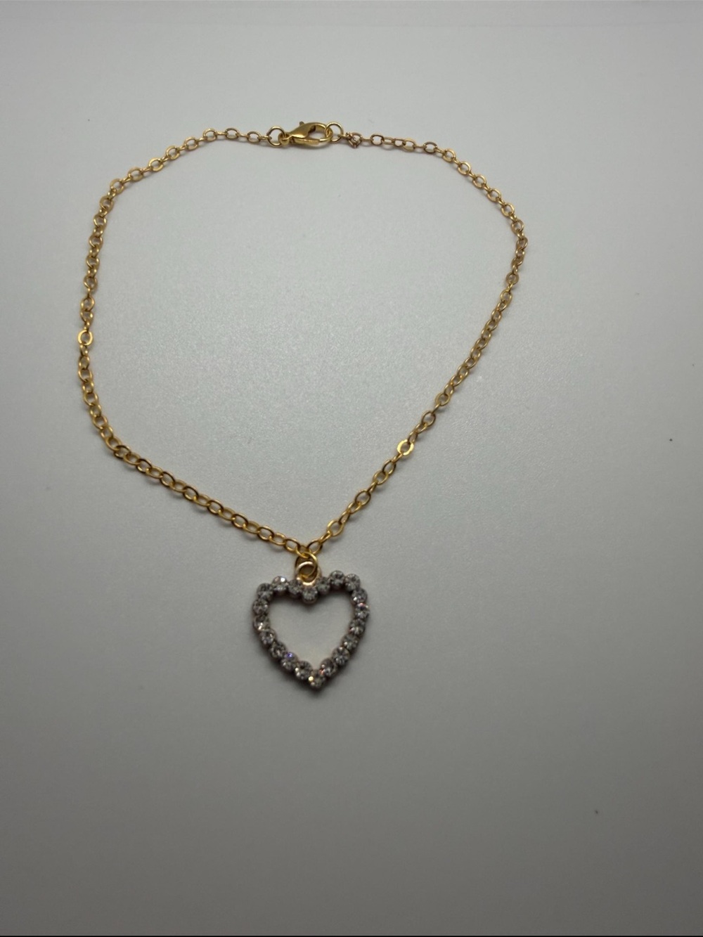 Gold Heart Pendant ankle bracelet with Clear Crystal Accents